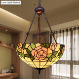 Hand Cut Glass Victorian Bowl Chandelier - 2 Lights Red/Pink/Purple Bedroom Pendant Lamp