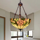 Hand Cut Glass Victorian Bowl Chandelier - 2 Lights Red/Pink/Purple Bedroom Pendant Lamp Pink