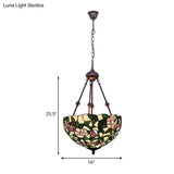 Hand Cut Glass Victorian Bowl Chandelier - 2 Lights Red/Pink/Purple Bedroom Pendant Lamp