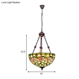 Hand Cut Glass Victorian Bowl Chandelier - 2 Lights Red/Pink/Purple Bedroom Pendant Lamp