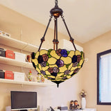 Hand Cut Glass Victorian Bowl Chandelier - 2 Lights Red/Pink/Purple Bedroom Pendant Lamp Purple