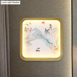 Hand-Painted Floral Mural Led Wall Sconce With Chinese Fabric Gold Frame - Perfect For Living Rooms