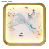 Hand-Painted Floral Mural Led Wall Sconce With Chinese Fabric Gold Frame - Perfect For Living Rooms
