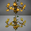 Hand-Worked Glass Tulip Chandelier: 12-Light American Flower Ceiling Light For Living Room Yellow
