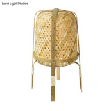 Hand-Woven Beige Asian Style Bamboo Rattan Night Lamp With Table Light - 1 Bulb For Bedside