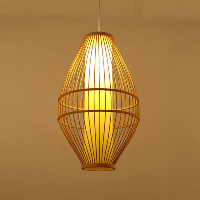 Hand-Woven Beige Hanging Light: Asian Style 1-Light Bamboo Pendant Lamp
