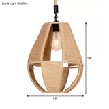 Hand-Woven Teardrop Pendant Light - Farmhouse Bistro Design In Brown