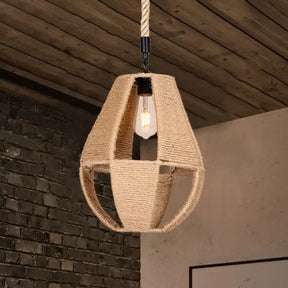 Hand-Woven Teardrop Pendant Light - Farmhouse Bistro Design In Brown