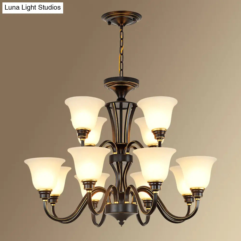 Handblown Glass Bell Suspension Chandelier - Rustic Living Room Light Fixture