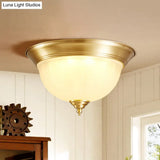 Handblown Glass Flush Mount Lighting - Retro Living Room Ceiling Light In Gold