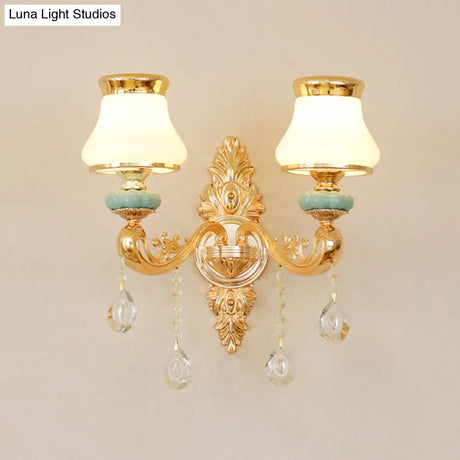 Handblown Glass Gold Chandelier Pendant With Crystal Accent - Retro Bud Light Fixture