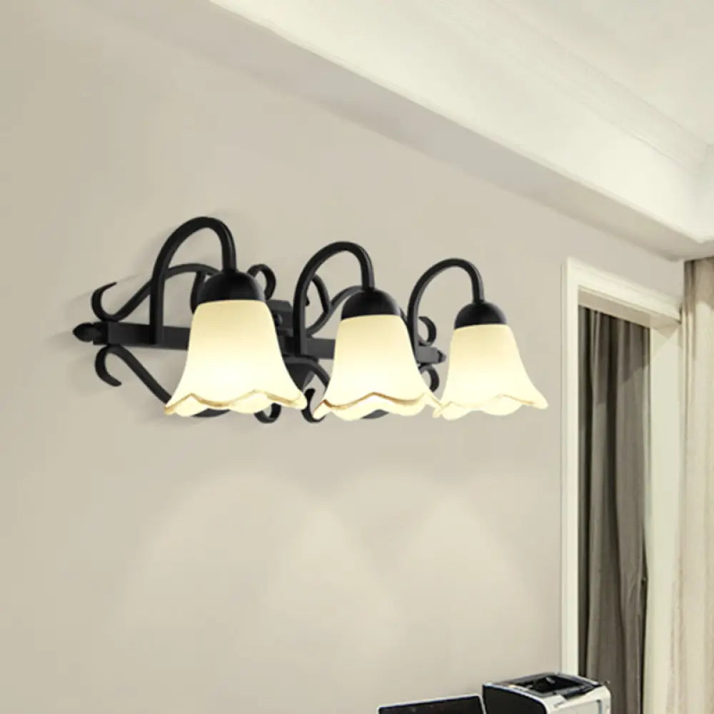 Handblown Glass Scalloped Bell Vanity Light In Black - Simplicity Wall Mount Fixture 3 /