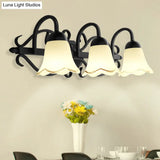 Handblown Glass Scalloped Bell Vanity Light In Black - Simplicity Wall Mount Fixture