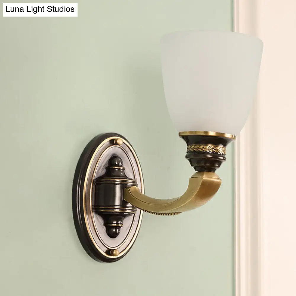 Handblown Glass Wall Light In Brass With Traditional Bell Shade