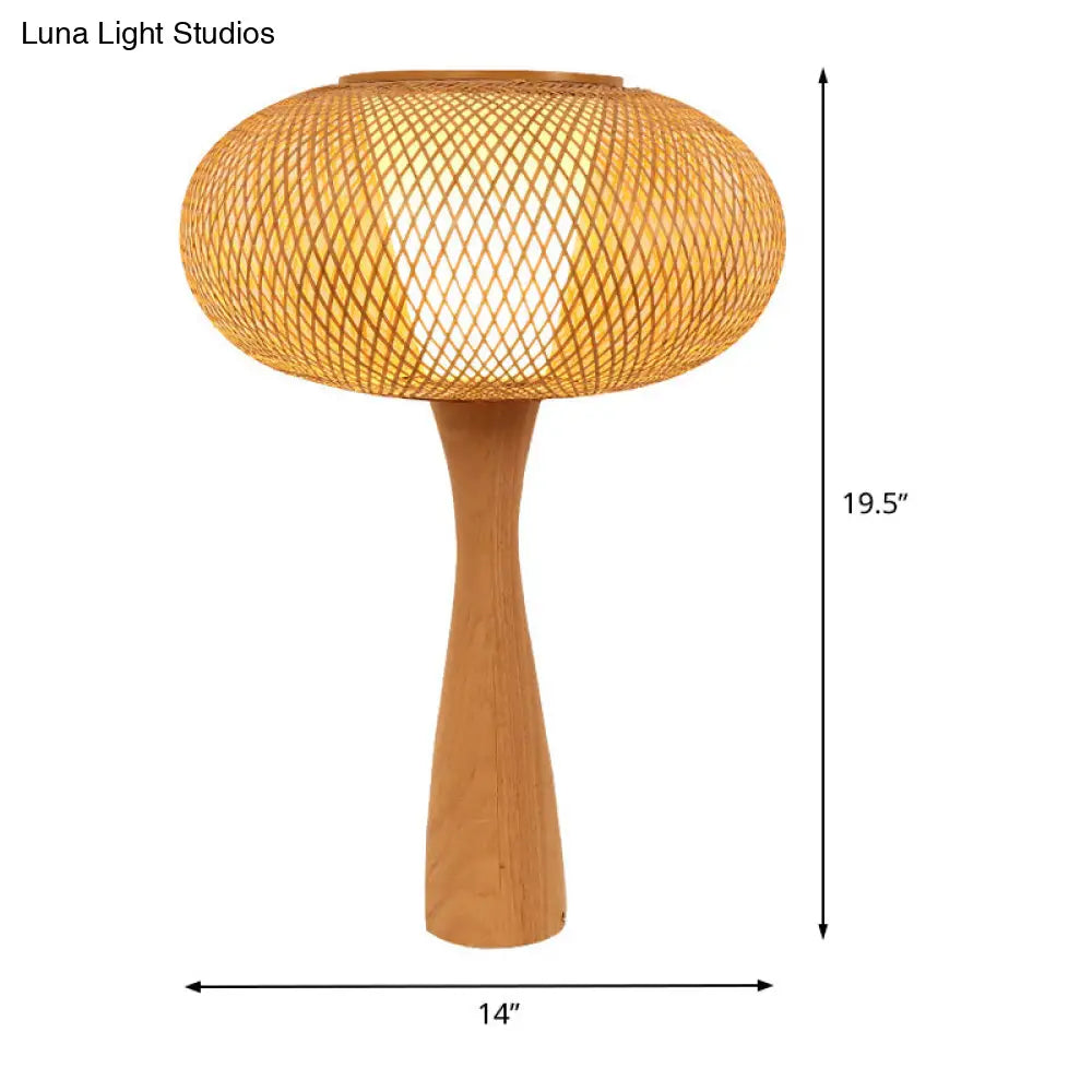 Handcrafted Aian Bamboo Desk Lamp In Beige With Flared Wood Base - Task Lighting