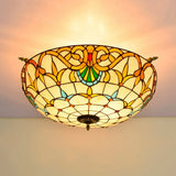 Handcrafted Baroque Dome Semi Flush Mount Ceiling Lamp With 5 Stained Glass Bulbs In White/Blue –