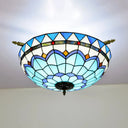 Handcrafted Baroque Dome Semi Flush Mount Ceiling Lamp With 5 Stained Glass Bulbs In White/Blue –