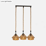 Handcrafted Cottage Brown Multi-Pendant Light Fixture With Rope Detail - Round/Linear Canopy (3/6