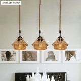 Handcrafted Cottage Brown Multi-Pendant Light Fixture With Rope Detail - Round/Linear Canopy (3/6