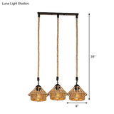 Handcrafted Cottage Brown Multi-Pendant Light Fixture With Rope Detail - Round/Linear Canopy (3/6