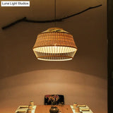 Handcrafted Japanese Bamboo Pendant Ceiling Lamp In Beige