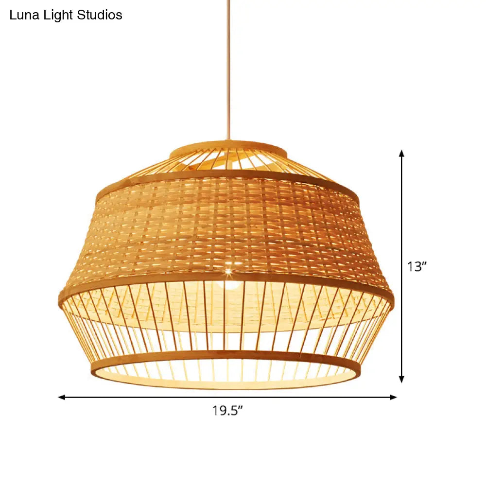 Handcrafted Japanese Bamboo Pendant Ceiling Lamp In Beige