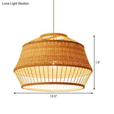 Handcrafted Japanese Bamboo Pendant Ceiling Lamp In Beige