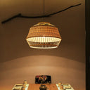 Handcrafted Japanese Bamboo Pendant Ceiling Lamp In Beige