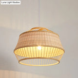 Handcrafted Japanese Bamboo Pendant Ceiling Lamp In Beige