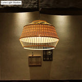 Handcrafted Japanese Bamboo Pendant Ceiling Lamp In Beige