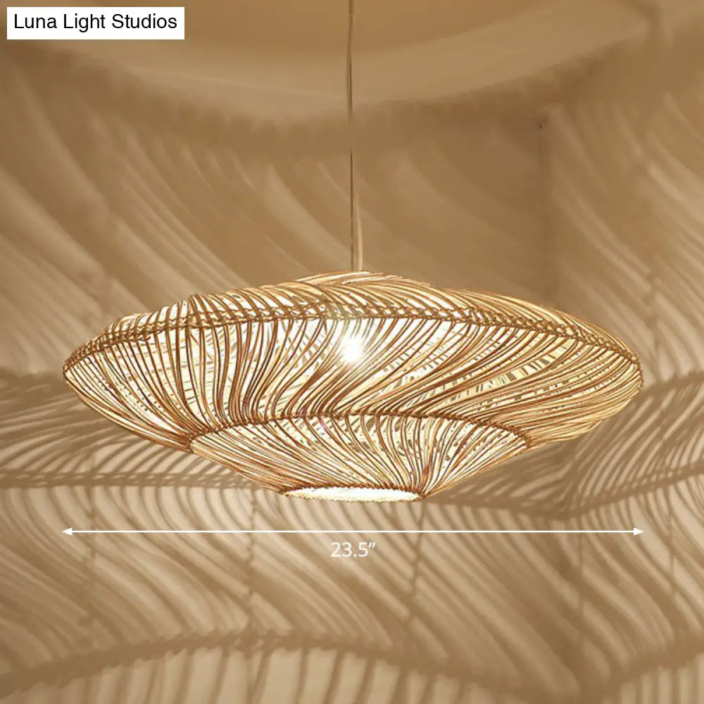 Handcrafted Minimalist Rattan Pendant Ceiling Light - Wood Suspension Lighting For Restaurants