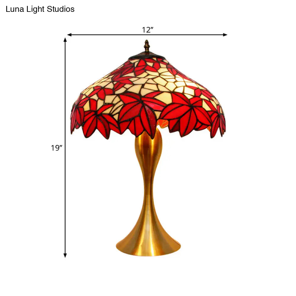 Handcrafted Stained Glass Night Light Desk Lamp In Red With Pull Chains