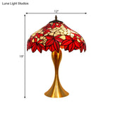 Handcrafted Stained Glass Night Light Desk Lamp In Red With Pull Chains