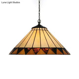 Handcrafted Tiffany-Style 2-Headed Suspension Lamp With Fish Tail Gem And Triangle Art Glass In