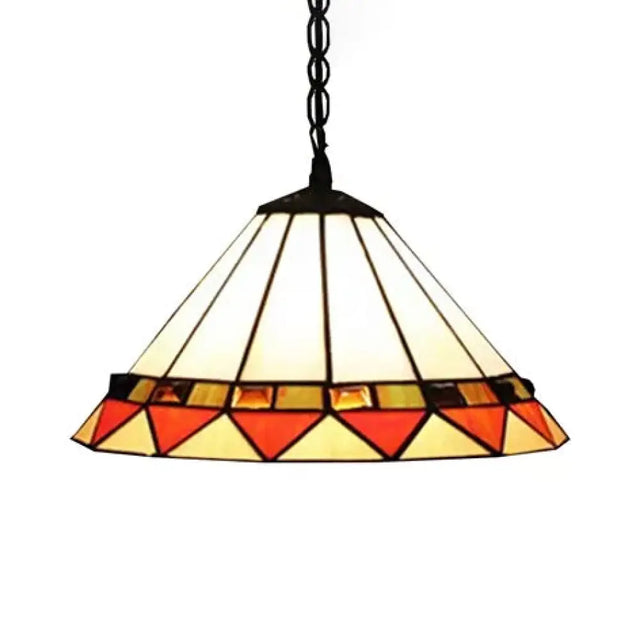 Handcrafted Tiffany-Style 2-Headed Suspension Lamp With Fish Tail Gem And Triangle Art Glass In