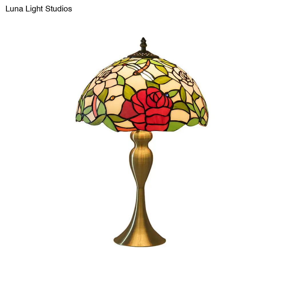 Handcrafted Vintage Dome Table Lamp With Floral Pattern Perfect Nightstand Lighting