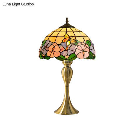 Handcrafted Vintage Dome Table Lamp With Floral Pattern Perfect Nightstand Lighting