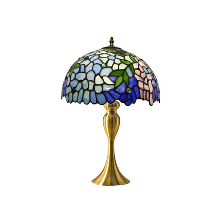 Handcrafted Vintage Dome Table Lamp With Floral Pattern Perfect Nightstand Lighting Blue / A