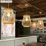 Handmade Bamboo Pendant Light - Modern Single Style For Restaurant Ceiling