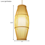 Handmade Bamboo Suspension Light: Asian Ellipse Shade For Restaurant Beige