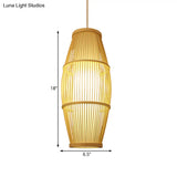 Handmade Bamboo Suspension Light: Asian Ellipse Shade For Restaurant Beige