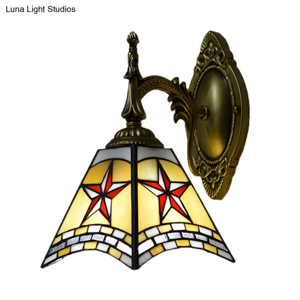 Handmade Stained Glass Star Sconce Lamp - 1 Light Mission Wall Lighting For Corridor
