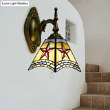 Handmade Stained Glass Star Sconce Lamp - 1 Light Mission Wall Lighting For Corridor