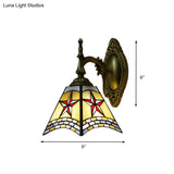 Handmade Stained Glass Star Sconce Lamp - 1 Light Mission Wall Lighting For Corridor