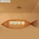 Handwoven Asian Fish Bamboo Suspension Light - Rustic Wood Restaurant Chandelier