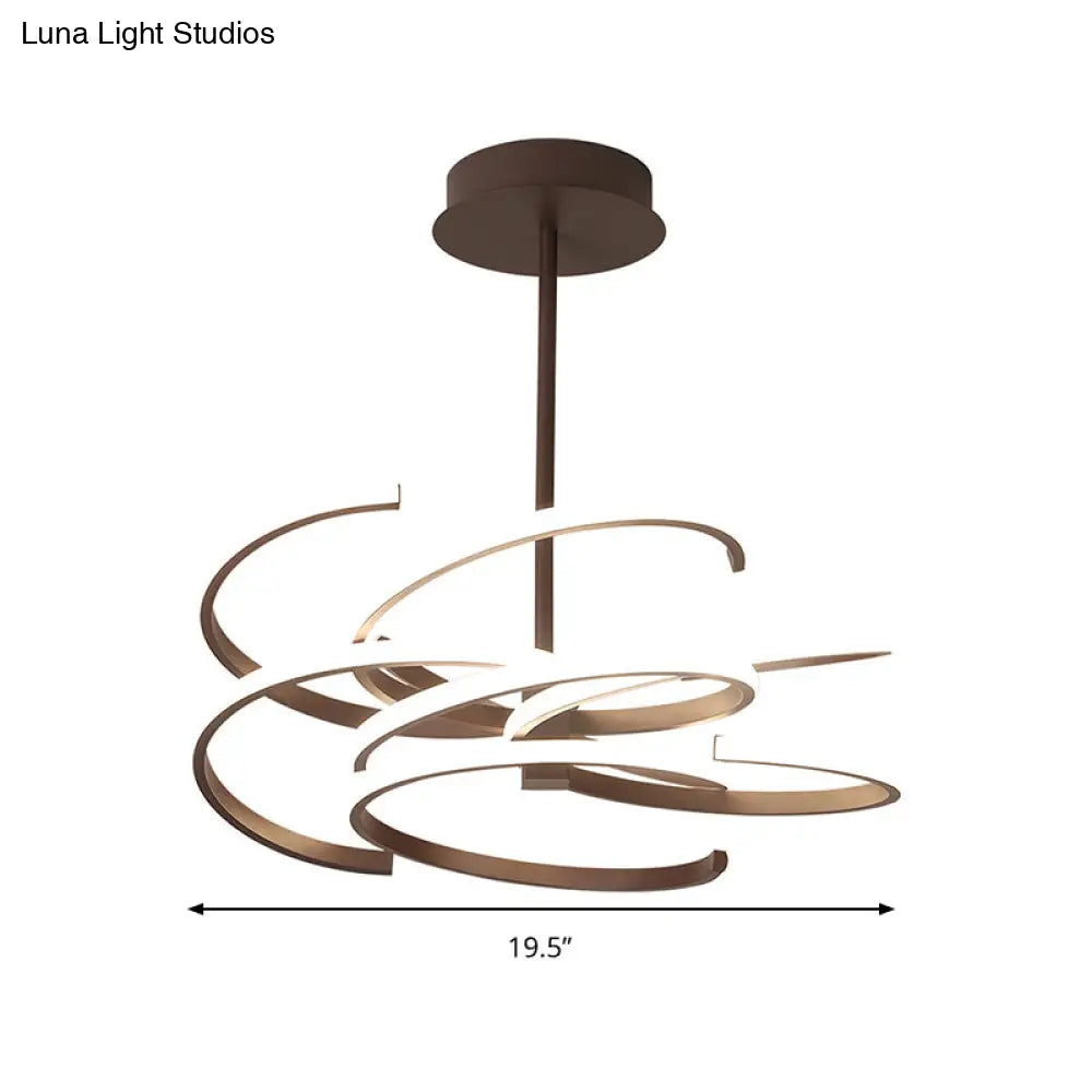 Hanging Ceiling Coffee Twist Light - Simple Style Metal LED Chandelier Lamp 19.5’’/24.5’’ Wide Warm/White Light