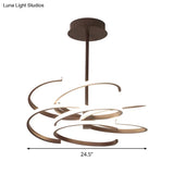 Hanging Ceiling Coffee Twist Light - Simple Style Metal LED Chandelier Lamp 19.5’’/24.5’’ Wide Warm/White Light