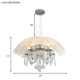 Hanging Chandelier Light W/ 5 Bulbs - Modern Glass Ceiling Fixture Chrome Frame & K9 Crystal