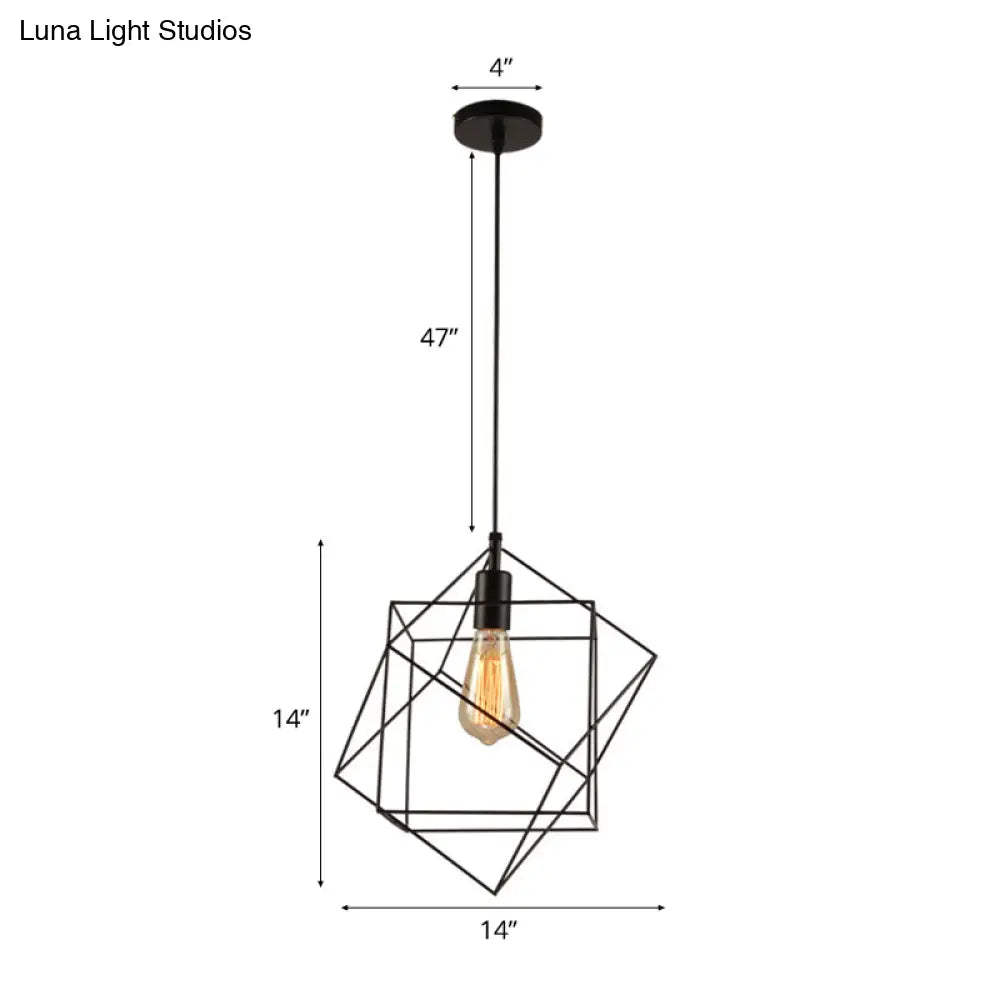 Hanging Industrial Black Metal Pendant Light - 1 Structural Cubic Design For Dining Room