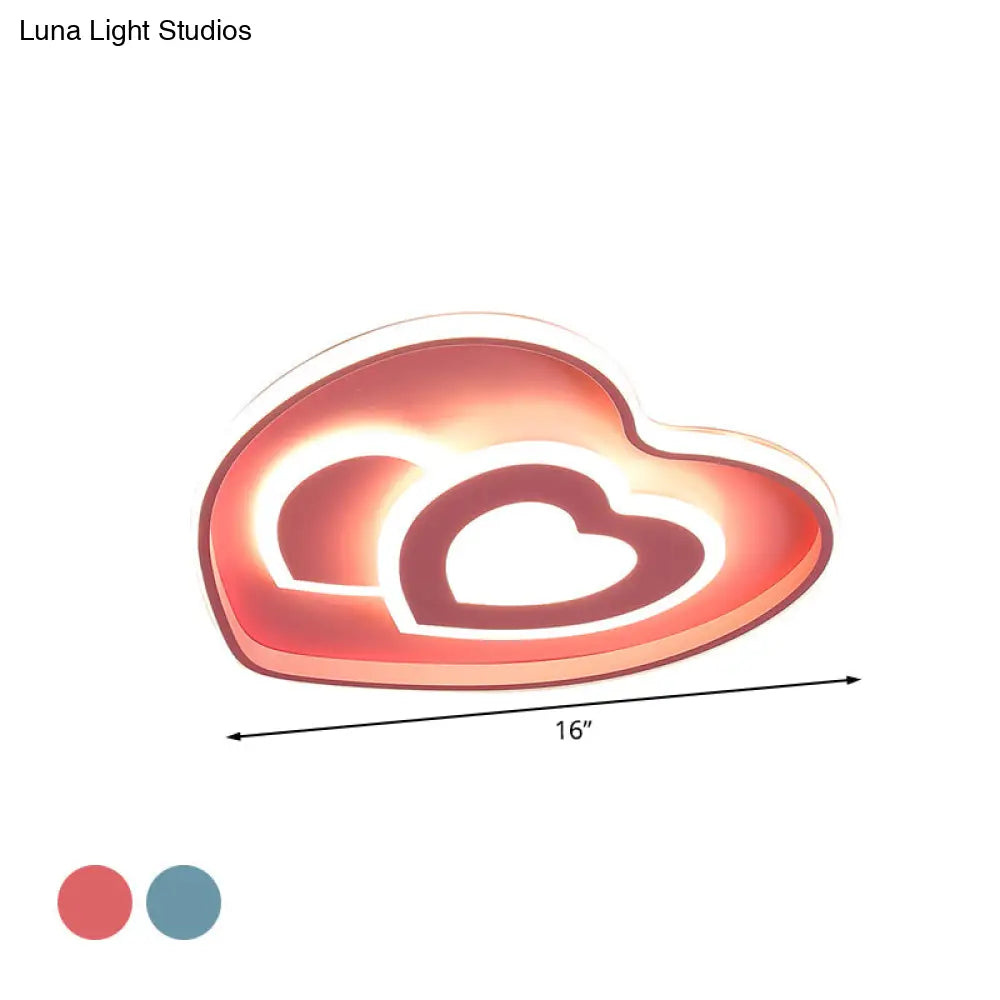 Heart Shape Ceiling Flush: Nordic Style Led Flush Mount Lighting With Acrylic Blue/Pink Finish